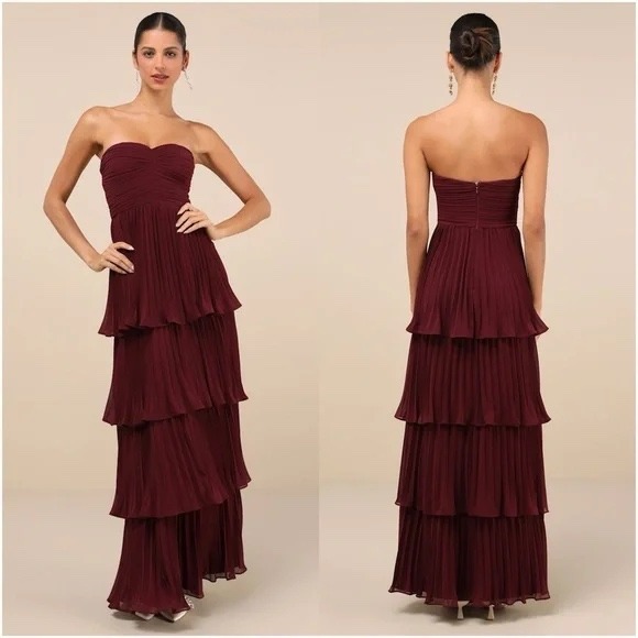 Lulus Seriously Sensational Plum Purple Strapless Tiered Maxi Dress Size S - Picture 1 of 12